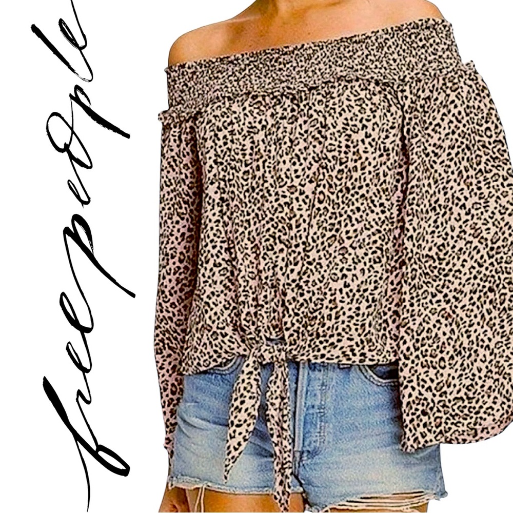Free People Nwt (M) Pink Leopard Tie-Front Blouse Top Shirt FP Movement